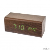 Perfeo LED часы-будильник "Block", коричневый корпус / зелёная подсветка (PF-S718T) время, температура