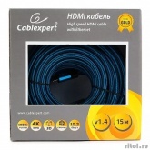 Кабель HDMI Cablexpert, серия Gold, 15 м, v1.4, M/M, синий, позол.разъемы, алюминиевый корпус, нейлоновая оплетка, коробка (CC-G-HDMI01-15M)