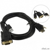 ORIENT Кабель-адаптер HDMI M  C701 -> VGA 15M + Audio jack 3.5мм (штекер), с кабелем дополнительного питания от USB порта, длина 1.8 метра, черный