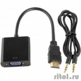 ORIENT Кабель-адаптер C100 HDMI M -> VGA 15F+Audio, для подкл.монитора/проектора к выходу HDMI, длина 0.2 метра, аудиокабель в комплекте