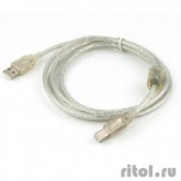 Cablexpert Кабель USB 2.0 Pro, AM/BM, 4,5м, экран, 2 феррит.кольца, прозрачный (CCF-USB2-AMBM-TR-15)