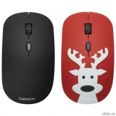CANYON CND-CMSW401DR {wireless Optical  Mouse with 4 buttons, DPI 800/1200/1600, 1 additional cover(Deer), black, 103*58*32mm, 0.087kg, 2.4GHz}