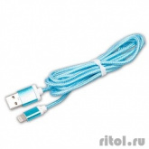 RITMIX Кабель Lightning 8pin-USB для синхронизации/зарядки, 1.5м, ткан. опл., мет. коннекторы blue (RCC-321)