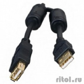 5bites UC5011-018A Проф. Кабель  USB2.0, AM/AF, зол.разъемы, ферр.кольца, 1.8м., черный