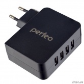 PERFEO Сетевое зарядное устройство с разъемом 4xUSB, 4.9А, черный, "CUBE 4" (PF_A4137)