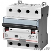 Legrand 411188 Автоматический выключатель дифференциального тока DX3 6000 - 10 кА - тип характеристики С - 4П - 400 В~ - 25 А - тип  A С  - 30 мА - 4 модуля