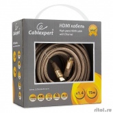 Кабель HDMI Cablexpert, серия Gold, 15 м, v1.4, M/M, золотой, позол.разъемы, алюминиевый корпус, нейлоновая оплетка, коробка (CC-G-HDMI03-15M)