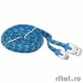 RITMIX Кабель MicroUSB-USB для синхронизации/зарядки, 2м, ткан. опл. blue (RCC-212)