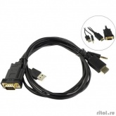 ORIENT Кабель-адаптер HDMI M C700 -> VGA 15M + Audio jack 3.5мм (штекер), с кабелем дополнительного питания от USB порта, длина 1 метр, черный