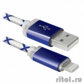 Defender USB кабель ACH03-03LT голубой, LED, USB-Lightning 1м (87551)
