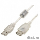 Cablexpert Кабель удлинитель USB2.0 Pro, AM/AF, 2м, экран, 2 феррит.кольца, прозрачный (CCF-USB2-AMAF-TR-2M)