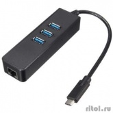 ORIENT JK-341, Type-C USB 3.0 HUB 3 Ports + Gigabit Ethernet Adapter, RTS5140 + RTL8153 chipset, RJ45 10/100/1000 Мбит/с, USB штекер тип С, черный
