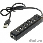 ORIENT KE-720 { USB 2.0 HUB 7 Ports, c БП-зарядником 1xUSB (5В, 1А), выключатель, мини корпус, черный}