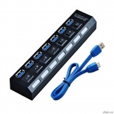 ORIENT BC-317, USB 3.0 HUB 7 Ports, c БП-зарядником USB (5В, 3А), выключатели на каждый порт, черный