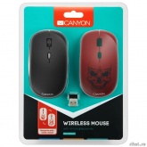 CANYON CND-CMSW401RS {wireless Optical  Mouse with 4 buttons, DPI 800/1200/1600, 1 additional cover(Red skull), black, 103*58*32mm, 0.087kg, 2.4GHz}
