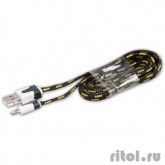 RITMIX Кабель Lightning 8pin-USB для синхронизации/зарядки, 1м, ткан. опл. Black (RCC-221)